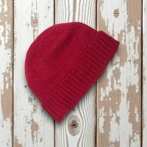 Handmade Alpaca Knit Cuff Beanie Red Winter Hat for Men Warm Gift Idea NEW